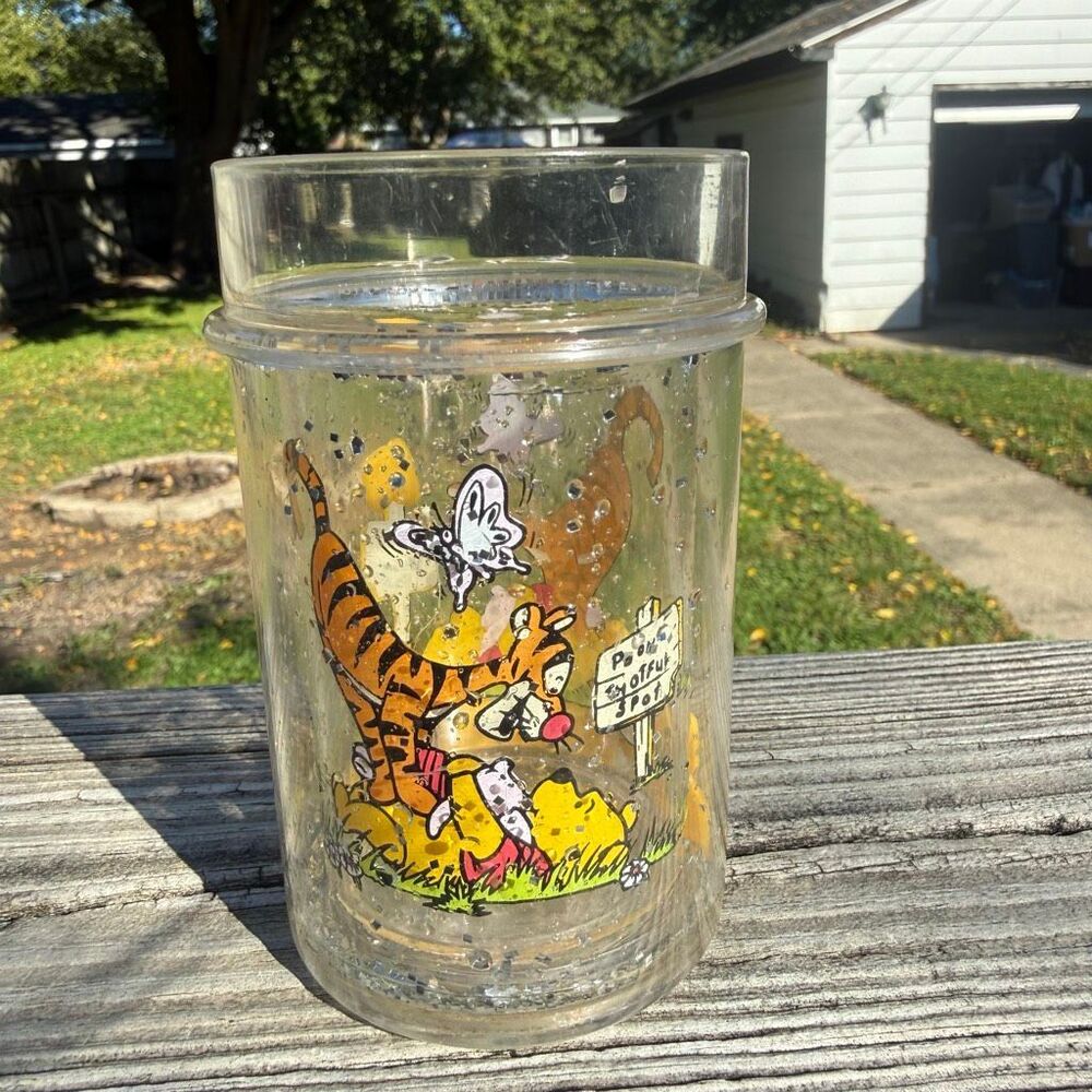 Rare Walt Disney World Kibouki Glitter Cup Glass Winnie-the-Pooh Tigger Piglet